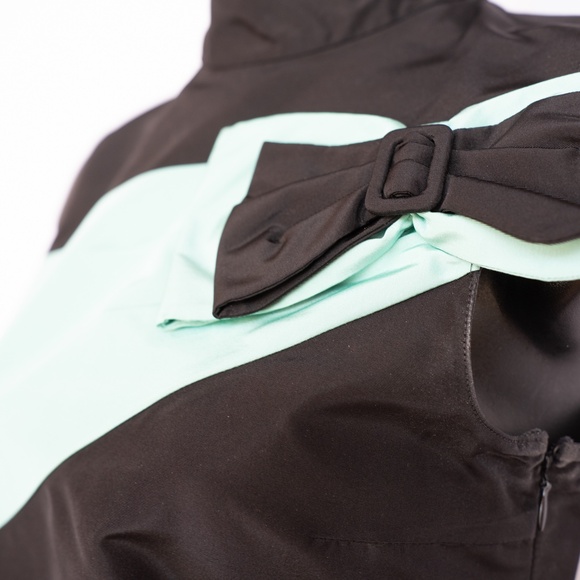 Prada Black Sleeveless Mock Neck Blouse w/ Tiffany Blue Stripe - Picture 4 of 5